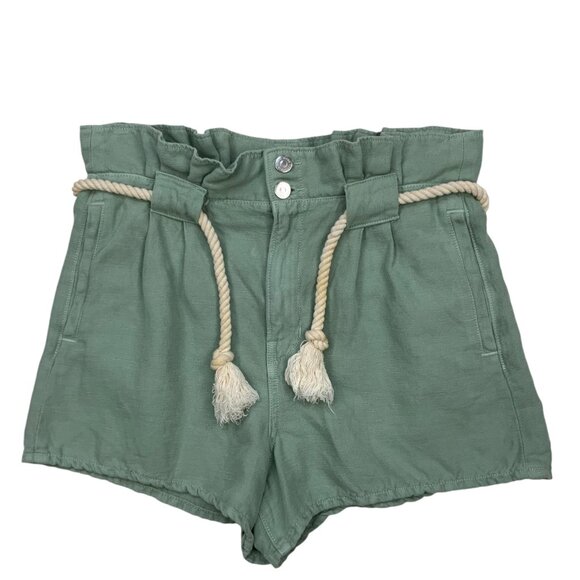 Veronica Beard Karter Pleated Shorts 6 Seagreen Rope Belt Linen Blend High Rise - Picture 1 of 13